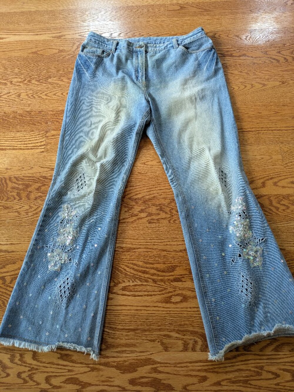 Vintage Together jeans distressed embroidered sequins frayed ankles size 16 #751